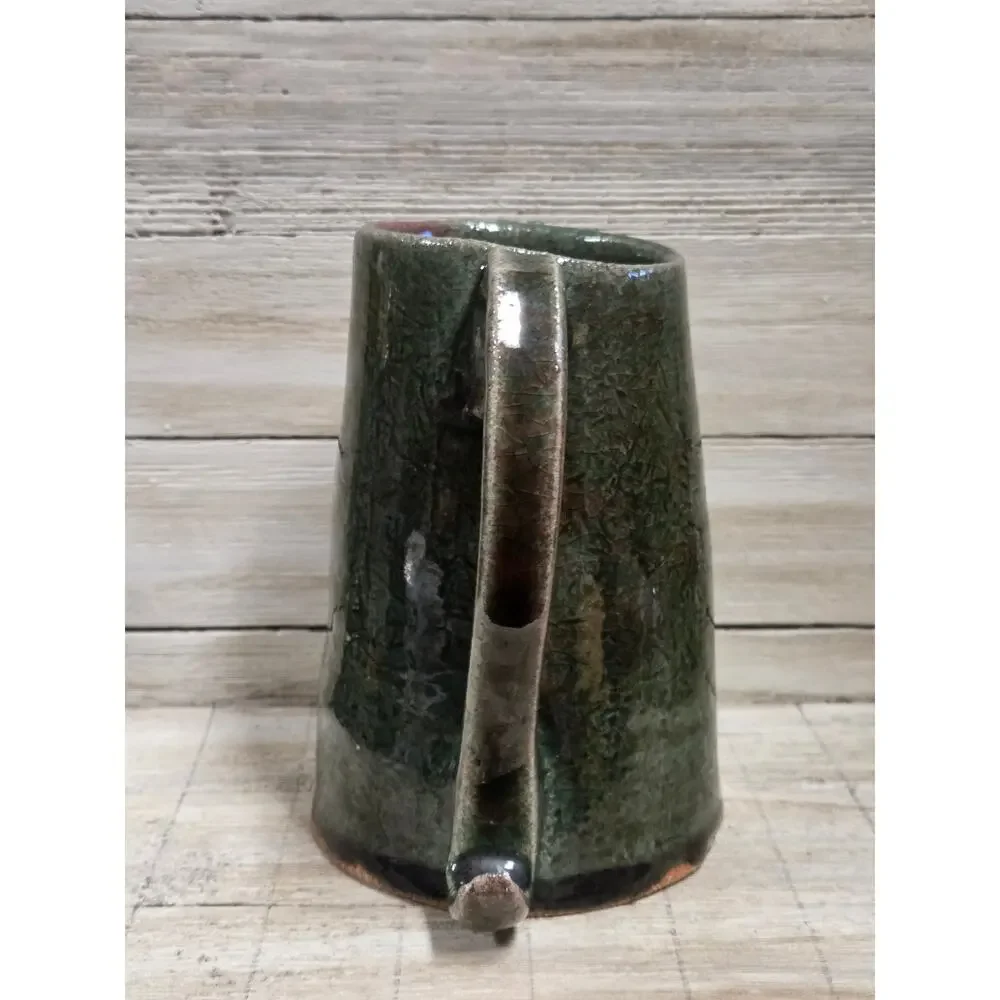 Studio Pottery Mug Green Stoneware Handmade Artisan Coffee Cup Signed A.H.